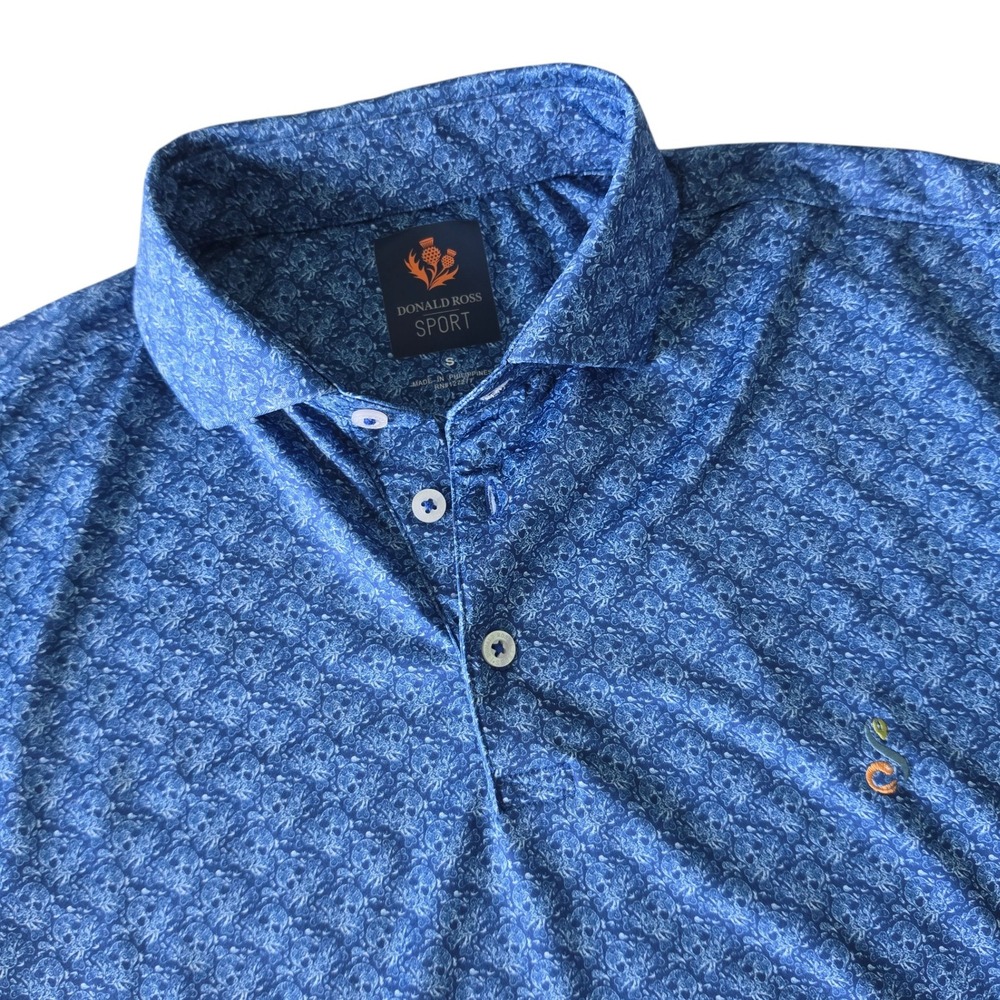 Donald Ross Mens Golf Polo Blue Geometric Skulls Performance Stretch S